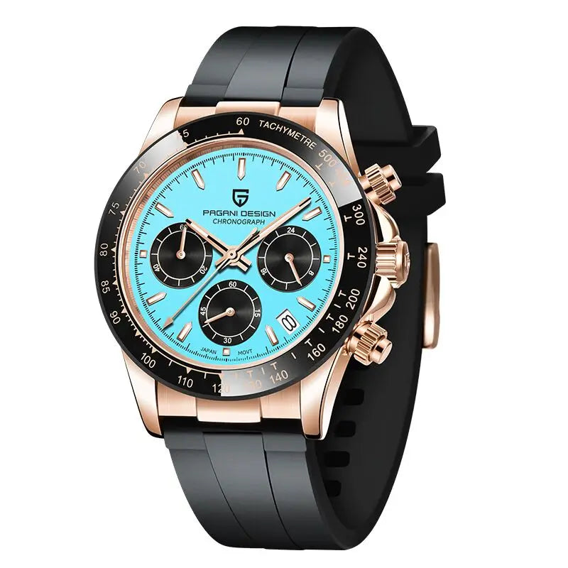 PAGANI DESIGN 2025 NEW Ice Blue Dial Mens Watches Luxury Rose Gold Quartz Watch For Men Sport Chronograph Sapphire crystal Watch