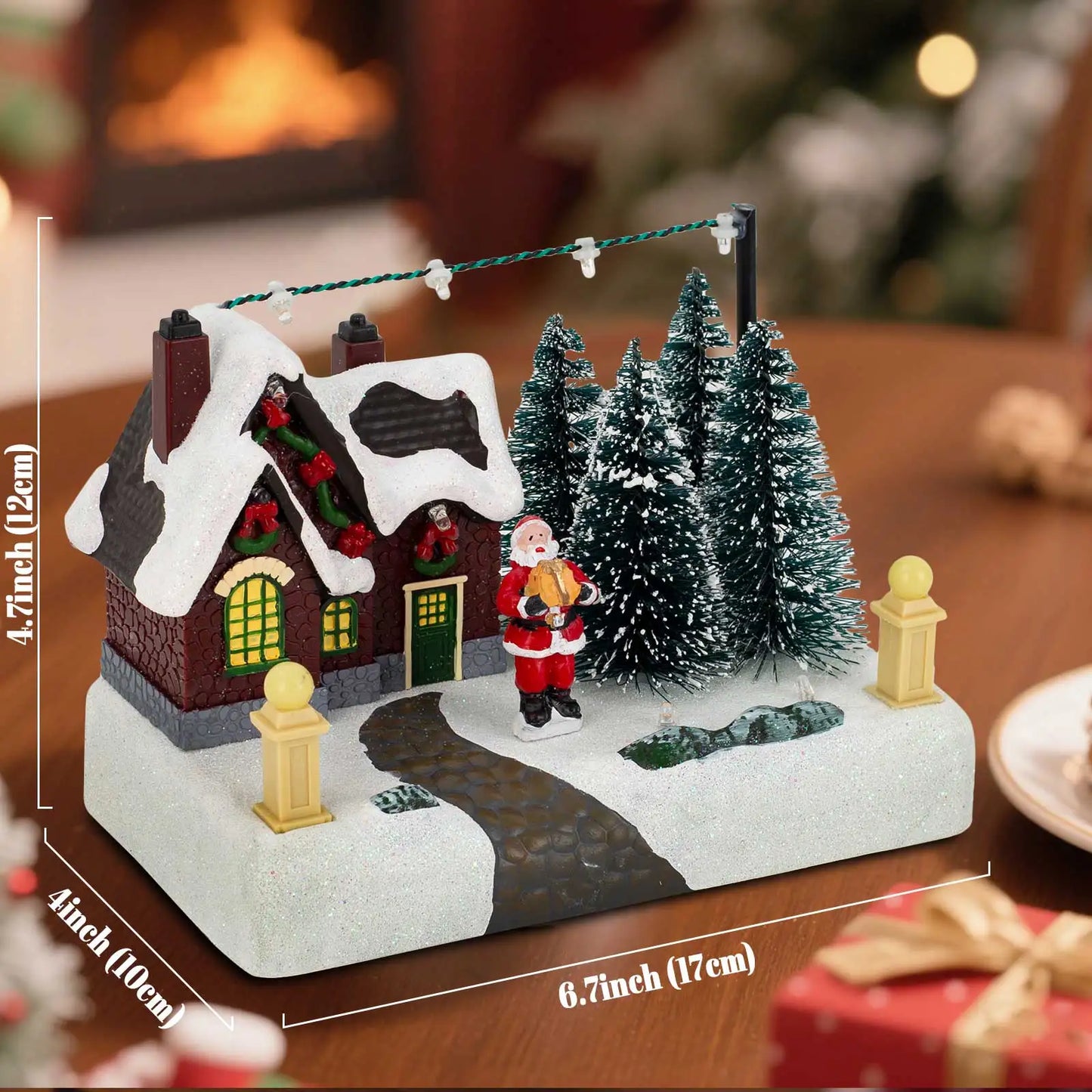 Christmas Village Scene Collectible Building with Lights Trees Santa Claus Snow Town Landscape Decor Holiday Home Desk Fireplace