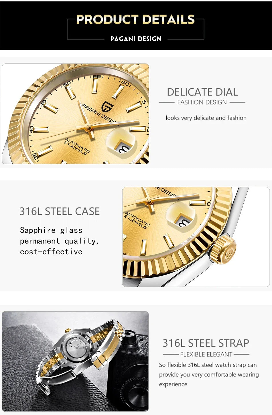 2025 New PAGANI DESIGN PD-1645 V3 Men's Mechanical Watches Business Sapphire Glass Automatic 42MM Stainless Steel Watch for Men