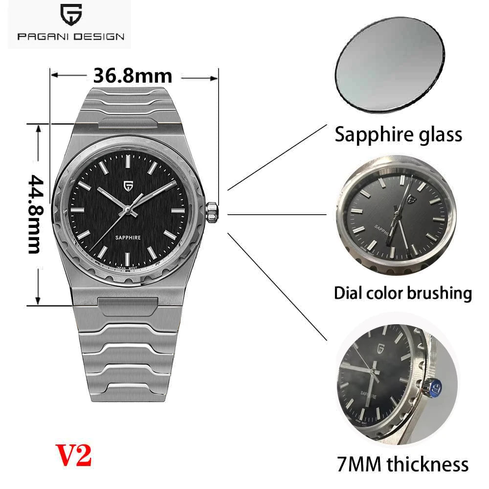PAGANI DESIGN 2025 New Thin 7mm Fashion Men's Quartz Watch 10Bar Waterproof Stainless Steel Sapphire C3 Upgrade V2 reloj hombre