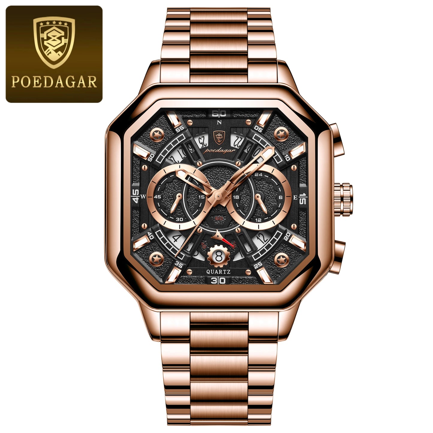 POEDAGAR Luxury Men's Quartz Clock Waterproof Luminous Chronograph Date Man Watch Stainless Steel Fashion Sports Watches For Men