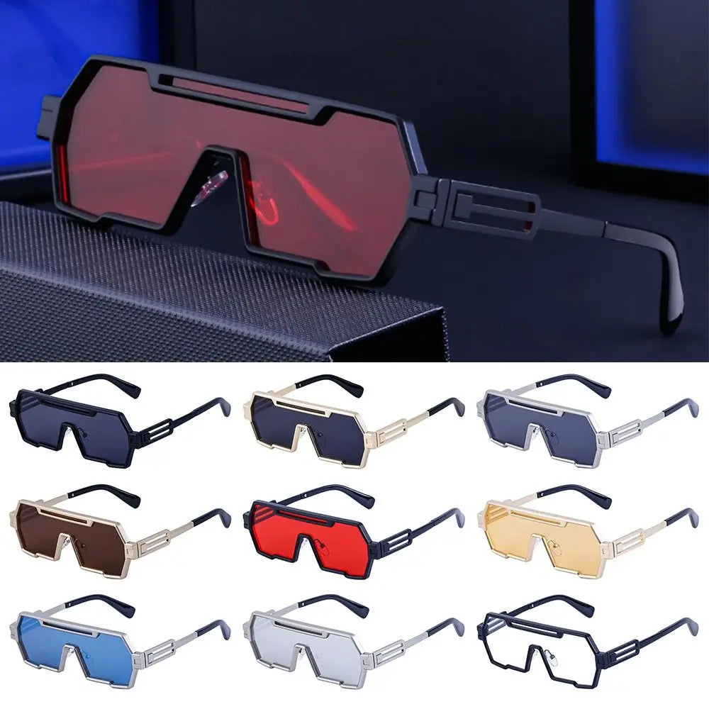 Metal Steampunk Sunglasses Trendy Punk UV400 Protection Shades Big Frame Irregular Square Sun Glasses for Men