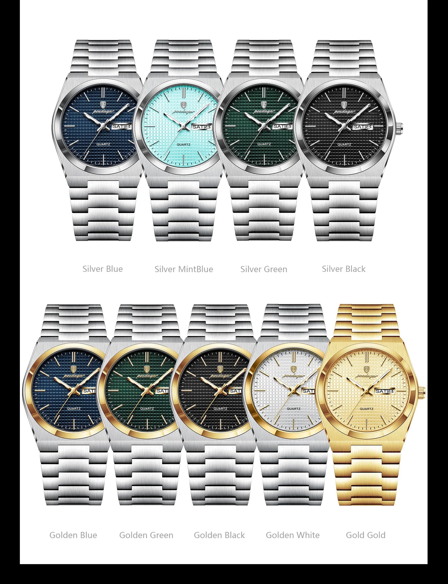 POEDAGAR Top Luxury Man Watch Waterproof Stainless Steel Men Wristwatch Luminous Date Week Fashion Business Quartz Men's Watches