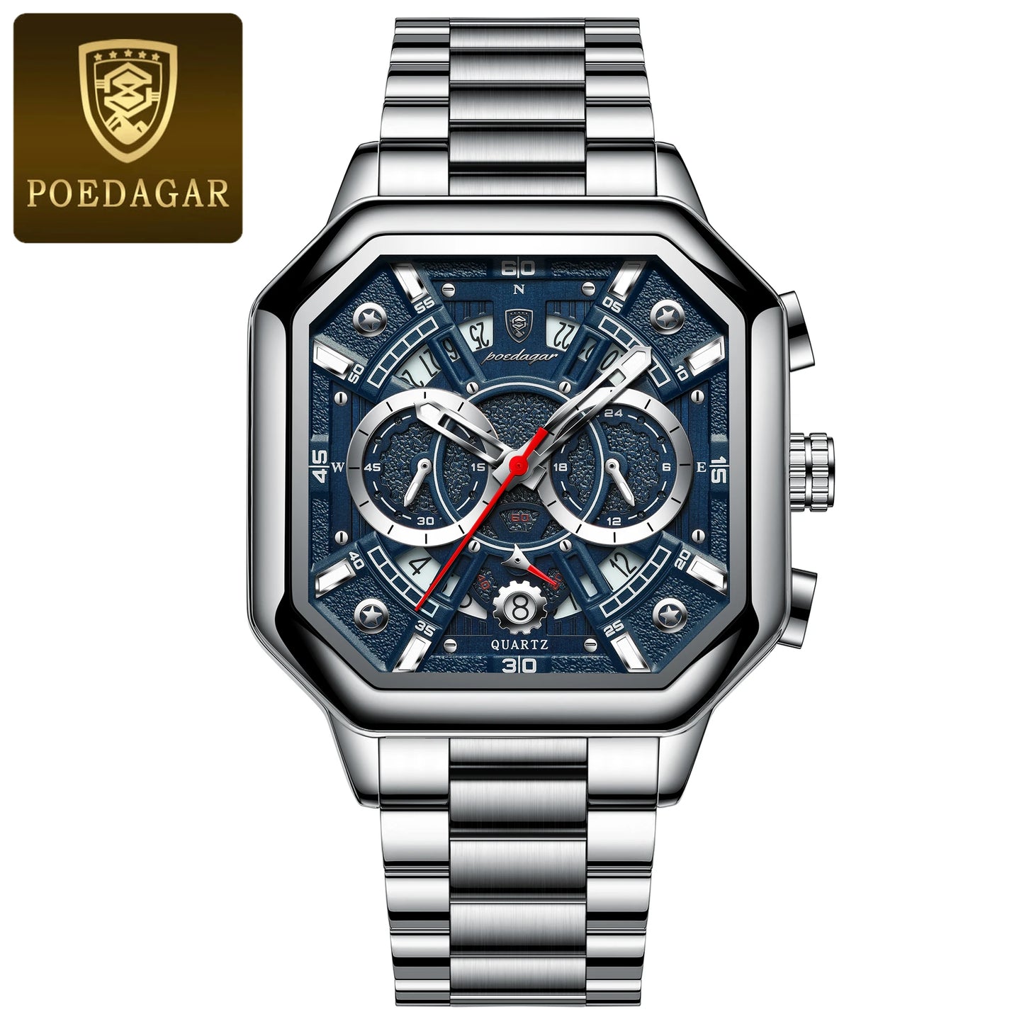 POEDAGAR Luxury Men's Quartz Clock Waterproof Luminous Chronograph Date Man Watch Stainless Steel Fashion Sports Watches For Men