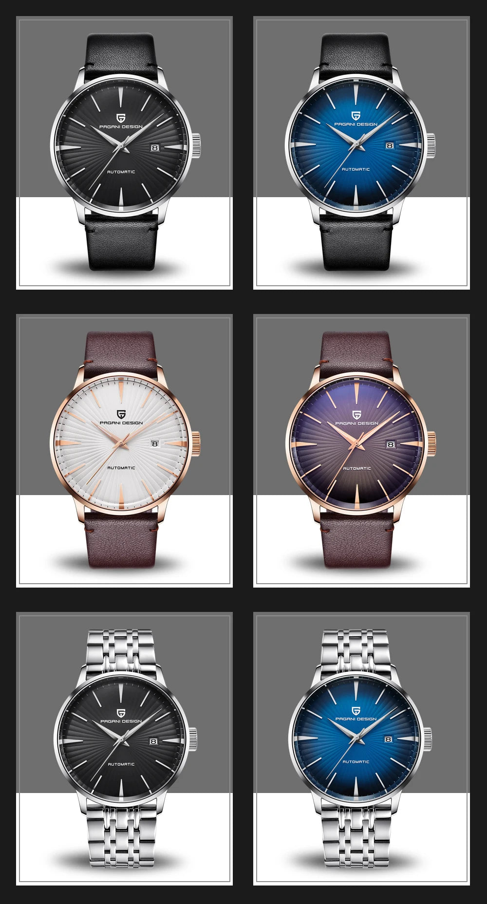 PAGANI DESIGN watch men's luxury retro mechanical watch men's watch gift box leather stainless steel waterproof case men's watch