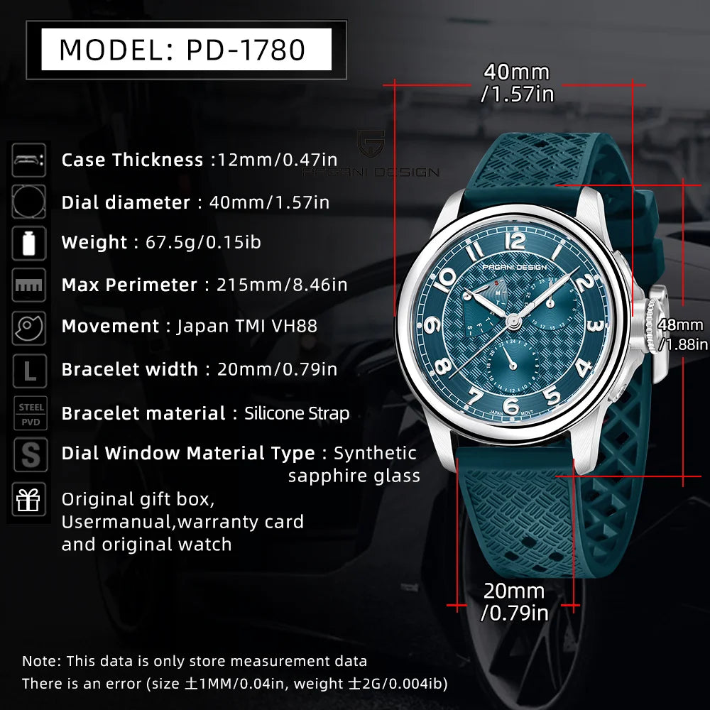 PAGANI DESIGN 2024 New Men's Watches Luxury Quartz Watch Men Multifunction Date Wrist watch Men Sapphire crystal Japan VH88 Movt