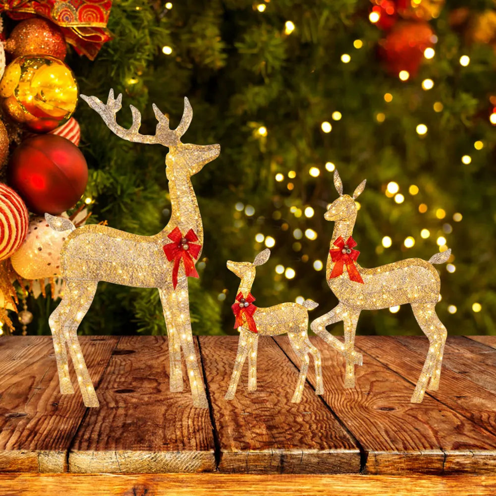 Christmas Deer Decoration with Light Lighted Cute Reindeer Xmas Decor Elk Luminous Sculptures for Yard Patio Lawn Garden Party