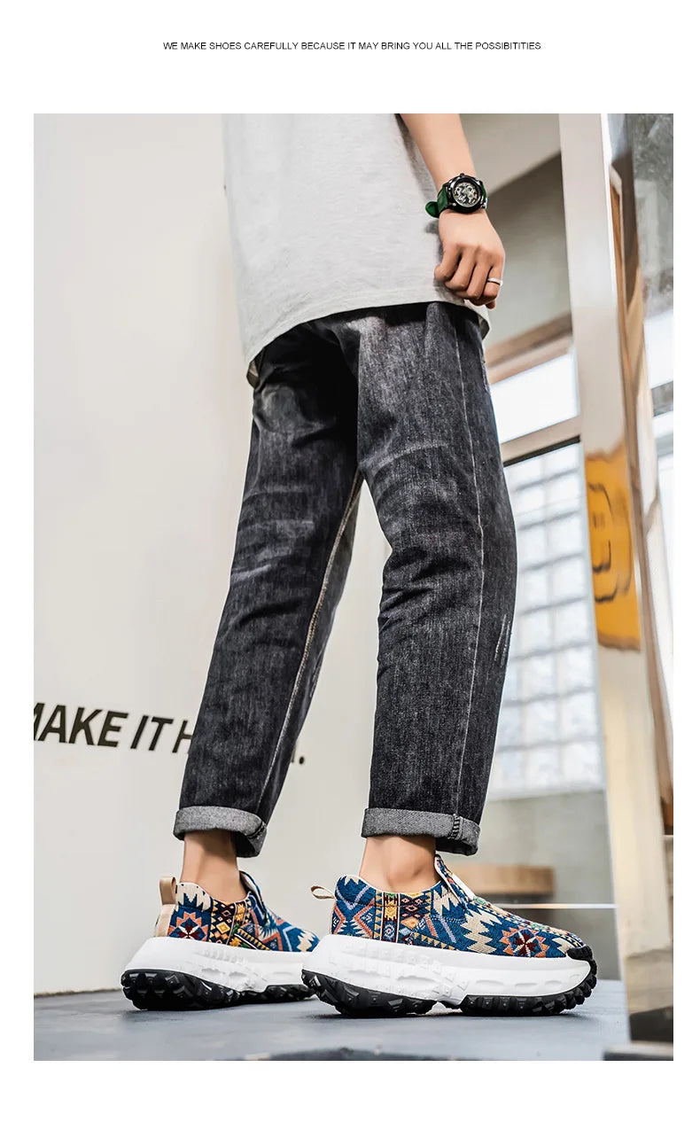 Man Plus Size  for Men 2025 Wedges Platform Sneakers Fashion Weave Hollow Ladies Loafers Slip-on Casual Shoes