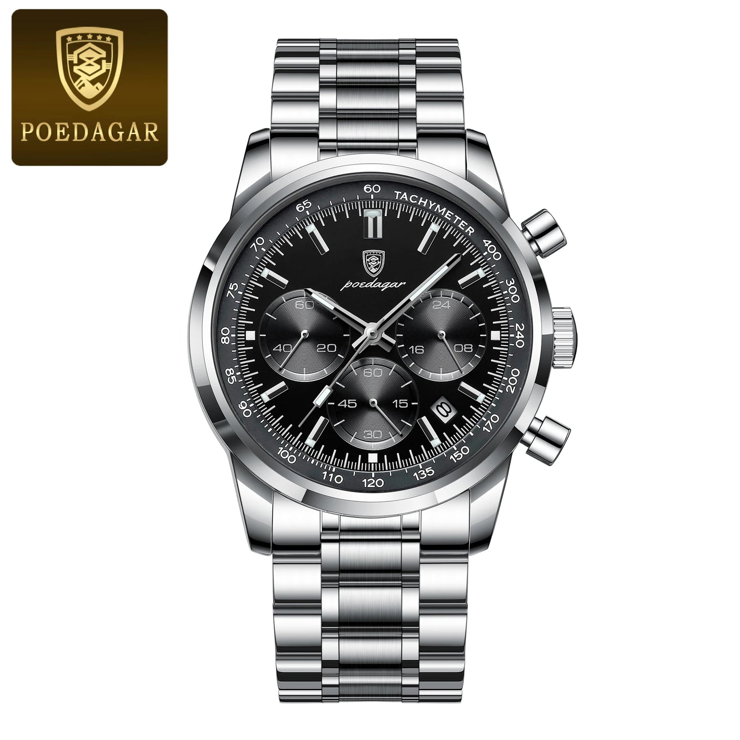 POEDAGAR Top Brand Luxury Man Watches Waterproof Luminous Date Chronograph Men's Quartz Watch Stainless Steel Sports Men Watch