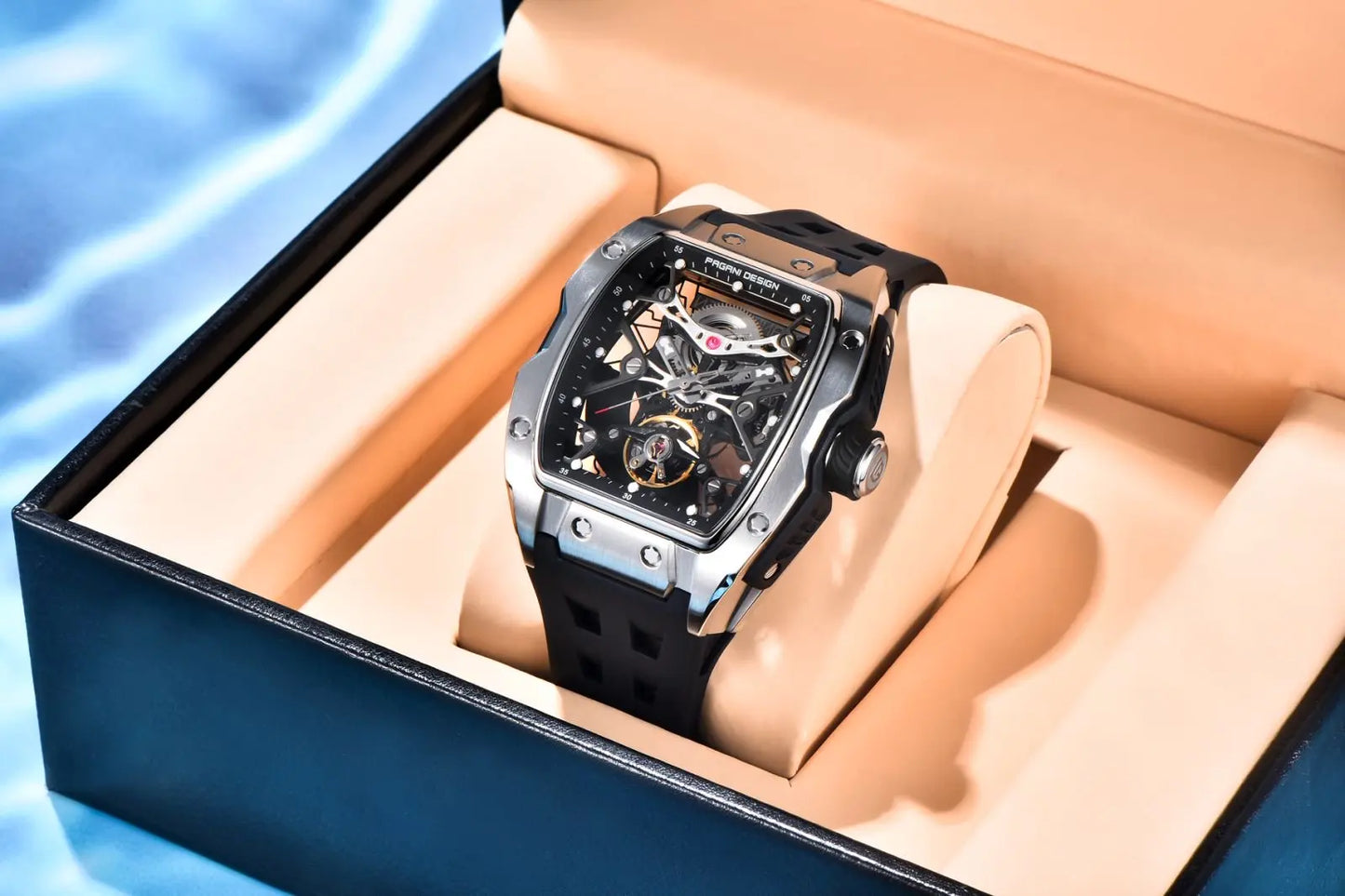 PAGANI DESIGN 42MM New fashion Hollow Back Transparent Movement Luxury Men Watch Sapphire Glass Automatic Men Watches For Men