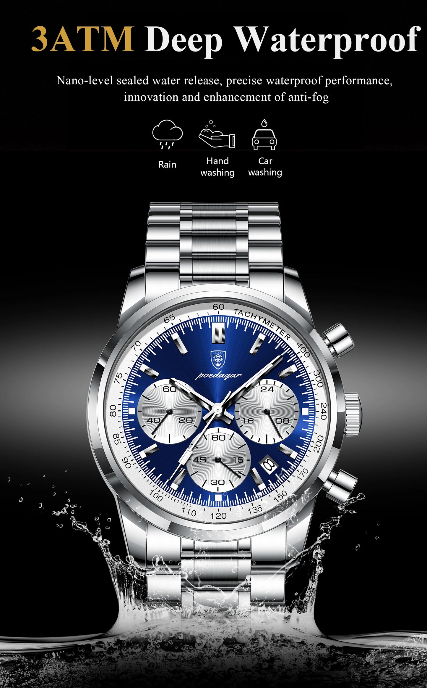 POEDAGAR Top Brand Luxury Man Watches Waterproof Luminous Date Chronograph Men's Quartz Watch Stainless Steel Sports Men Watch