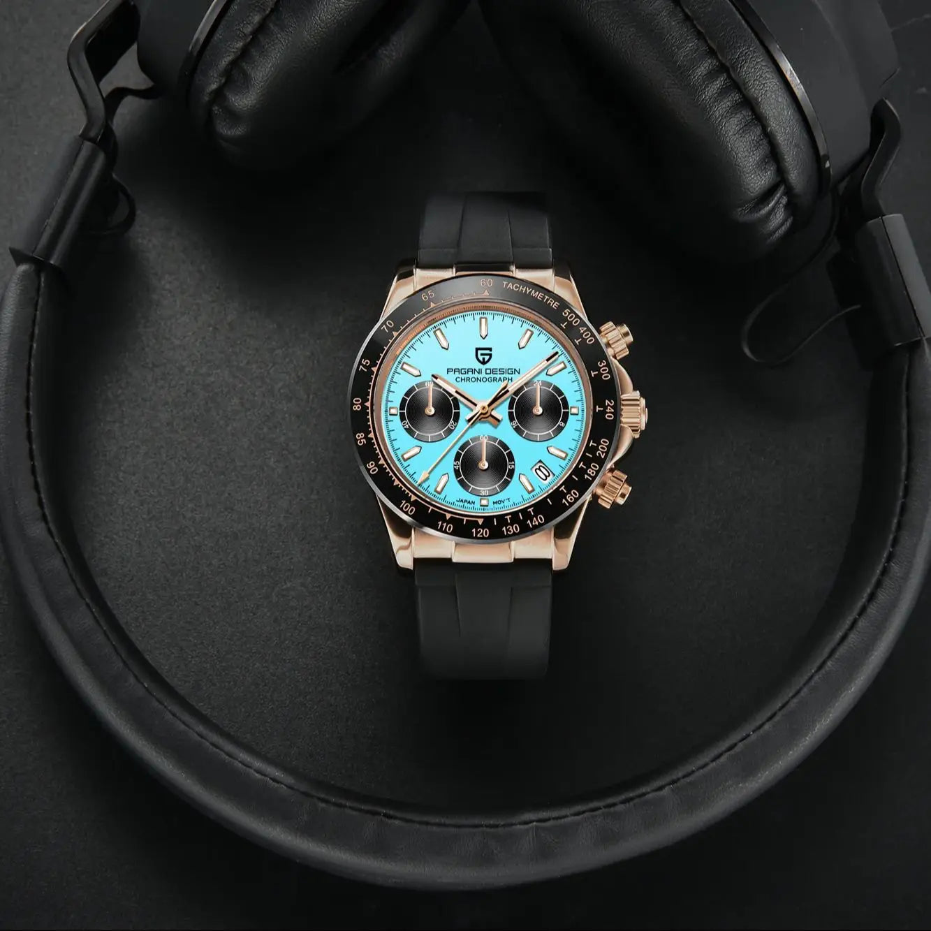 PAGANI DESIGN 2025 NEW Ice Blue Dial Mens Watches Luxury Rose Gold Quartz Watch For Men Sport Chronograph Sapphire crystal Watch