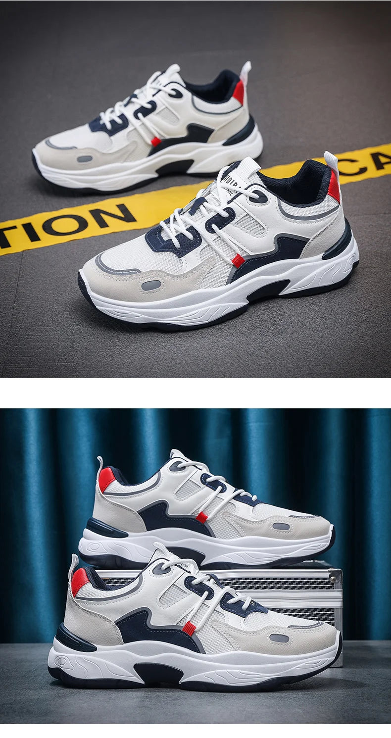 Men's fashion sports casual shoes breathable four seasons soft soled comfortable outdoor running shoes student lace up sneakers