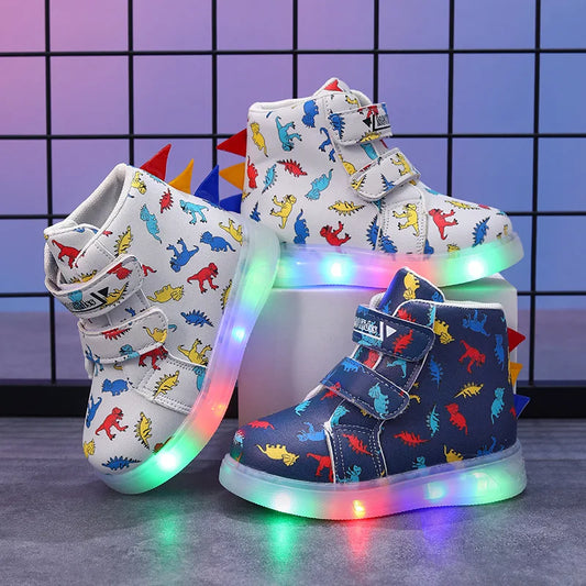 Graffiti Light Shoe 2025autumn New 1-6y Super Dazzling Kid Sneaker Cartoon Dinosaur Boy Shoe LEDCasual Kid Shoeкроссовки Детские