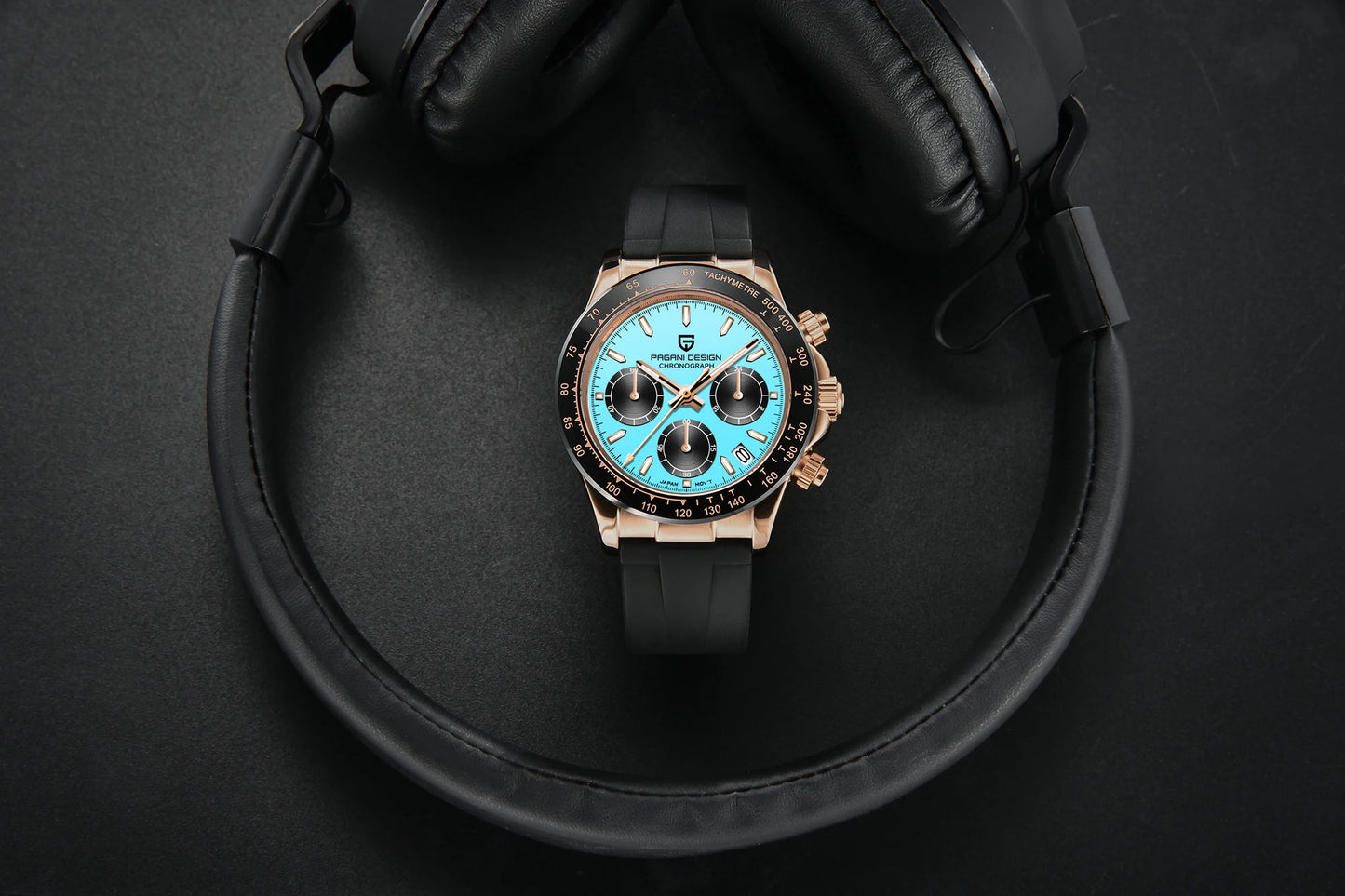 PAGANI DESIGN 2025 NEW Ice Blue Dial Mens Watches Luxury Rose Gold Quartz Watch For Men Sport Chronograph Sapphire crystal Watch