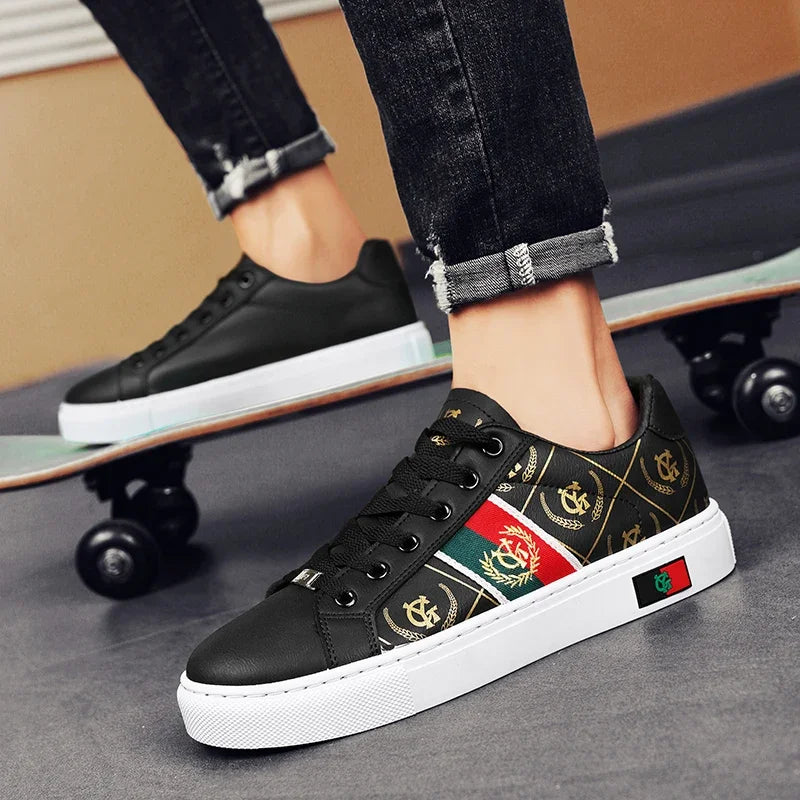 Sneakers Casual Men Designer Punk Golden Board Shoes Fashion Microfiber Leather Upper Height Increased Flat Platform Sport Shoes
