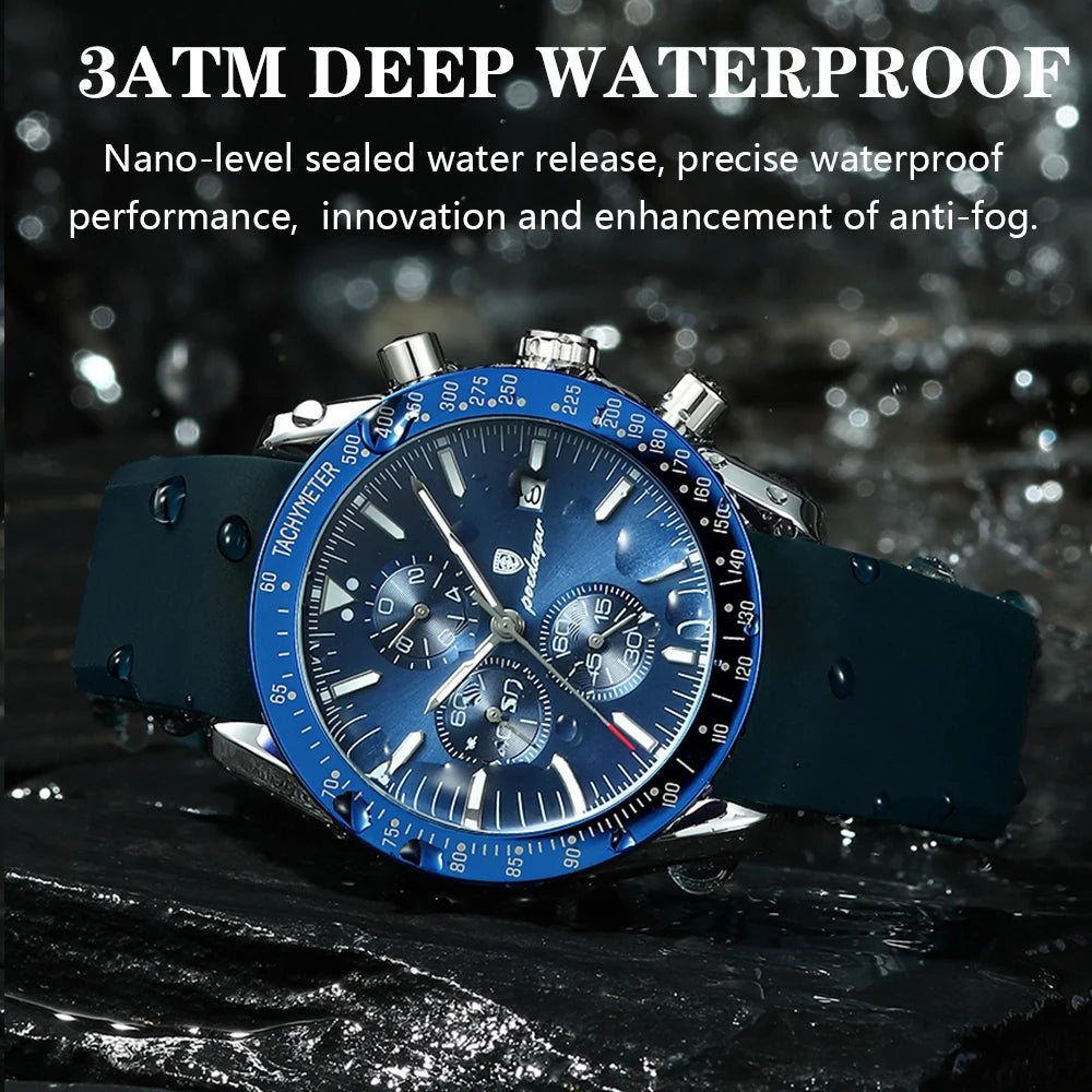 POEDAGAR Top Brand Men Watch Waterproof Luminous Date Chronograph Men's Quartz Wristwatch High Quality Sport Leather Man Watches