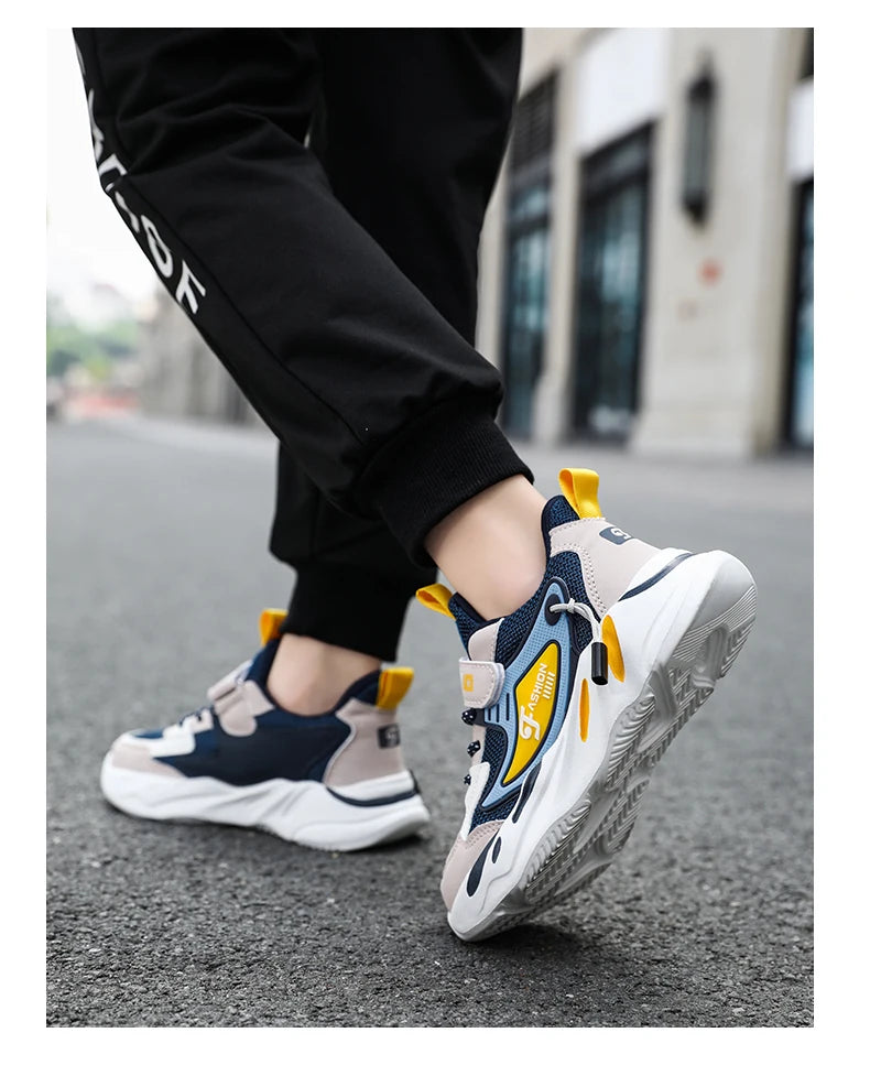 Kid Sneakers Sport Shoes for Boys Fashion Leather Children Breathable Mesh Comfort Shoes Casual Walking Outdoor Running Shoes