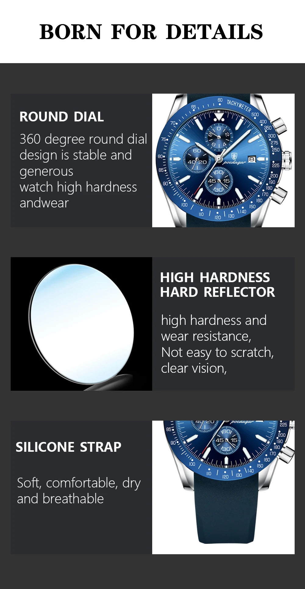 POEDAGAR Top Brand Men Watch Waterproof Luminous Date Chronograph Men's Quartz Wristwatch High Quality Sport Leather Man Watches