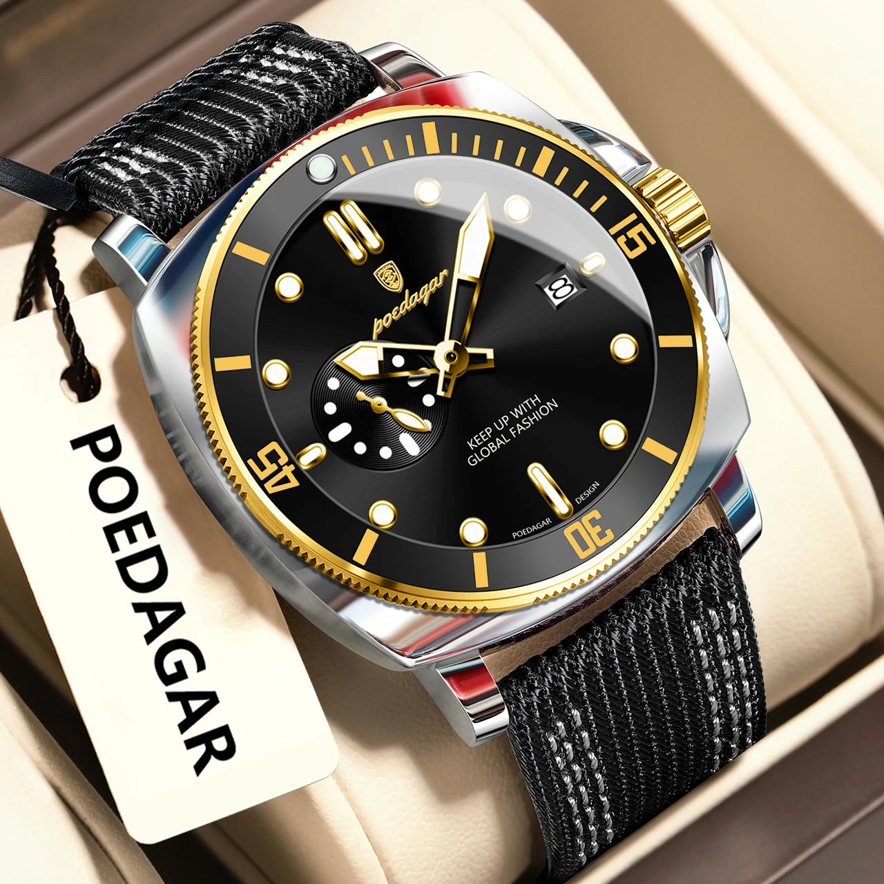 POEDAGAR Luxury Fashion Man Watch Luminous Waterproof Date Sport Watches For Men Nylon Leather Quartz Business Men's Clock Reloj