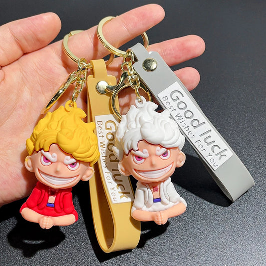 Anime One Piece Monkey D Luffy Keychain Nika Luffy Gear 5 Silicone Figure Pendant Keyring Holder Accessories Gifts for Friend