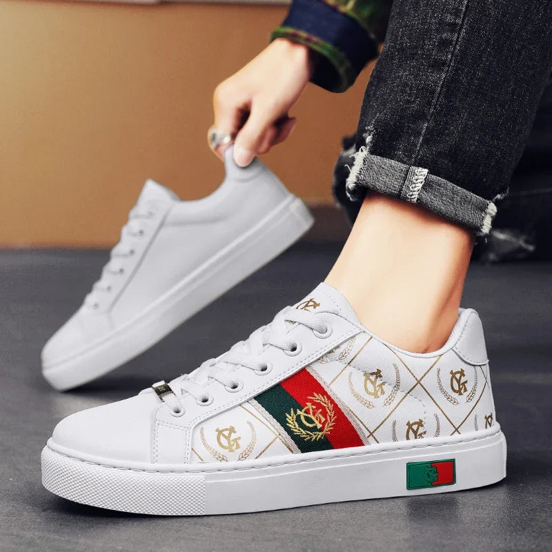 Sneakers Casual Men Designer Punk Golden Board Shoes Fashion Microfiber Leather Upper Height Increased Flat Platform Sport Shoes