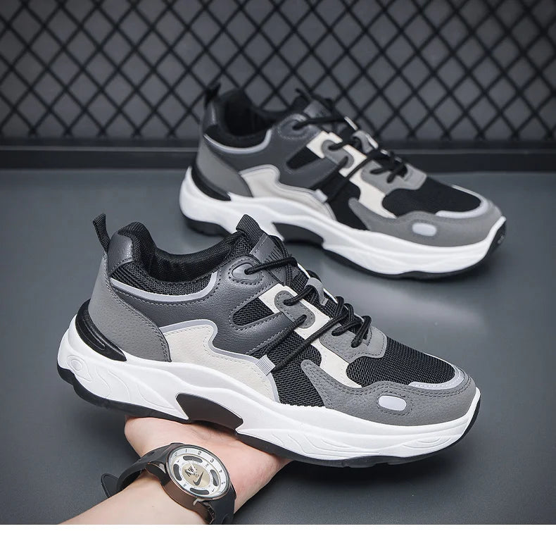 Men's fashion sports casual shoes breathable four seasons soft soled comfortable outdoor running shoes student lace up sneakers
