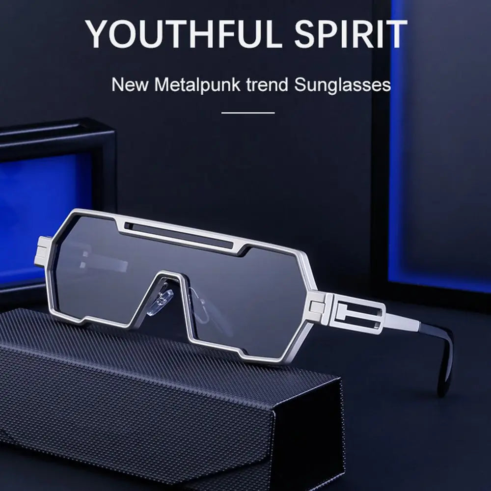 Metal Steampunk Sunglasses Trendy Punk UV400 Protection Shades Big Frame Irregular Square Sun Glasses for Men