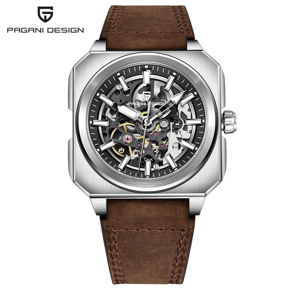 Pagani Design 2024 new 38mm block flywheel luminous hollow dial 50m waterproof casual men's mechanical automatic watch