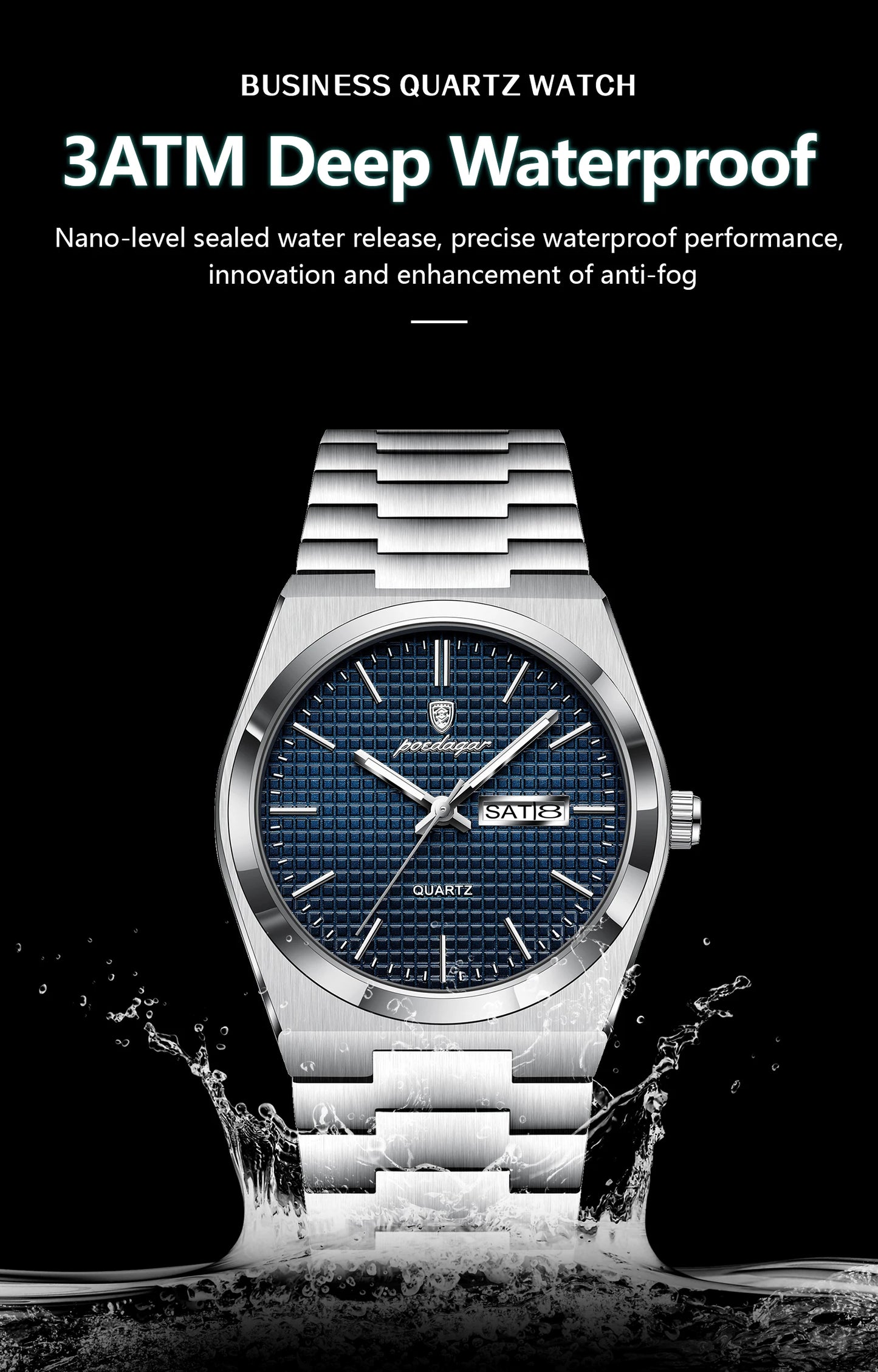 POEDAGAR Top Luxury Man Watch Waterproof Stainless Steel Men Wristwatch Luminous Date Week Fashion Business Quartz Men's Watches