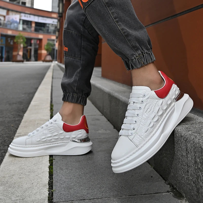 Men's Sneakers Genuine Leather Breathable Casual Shoes Light Anti Slip Walking Loafers Academy Style Board Shoes Tenis Masculino