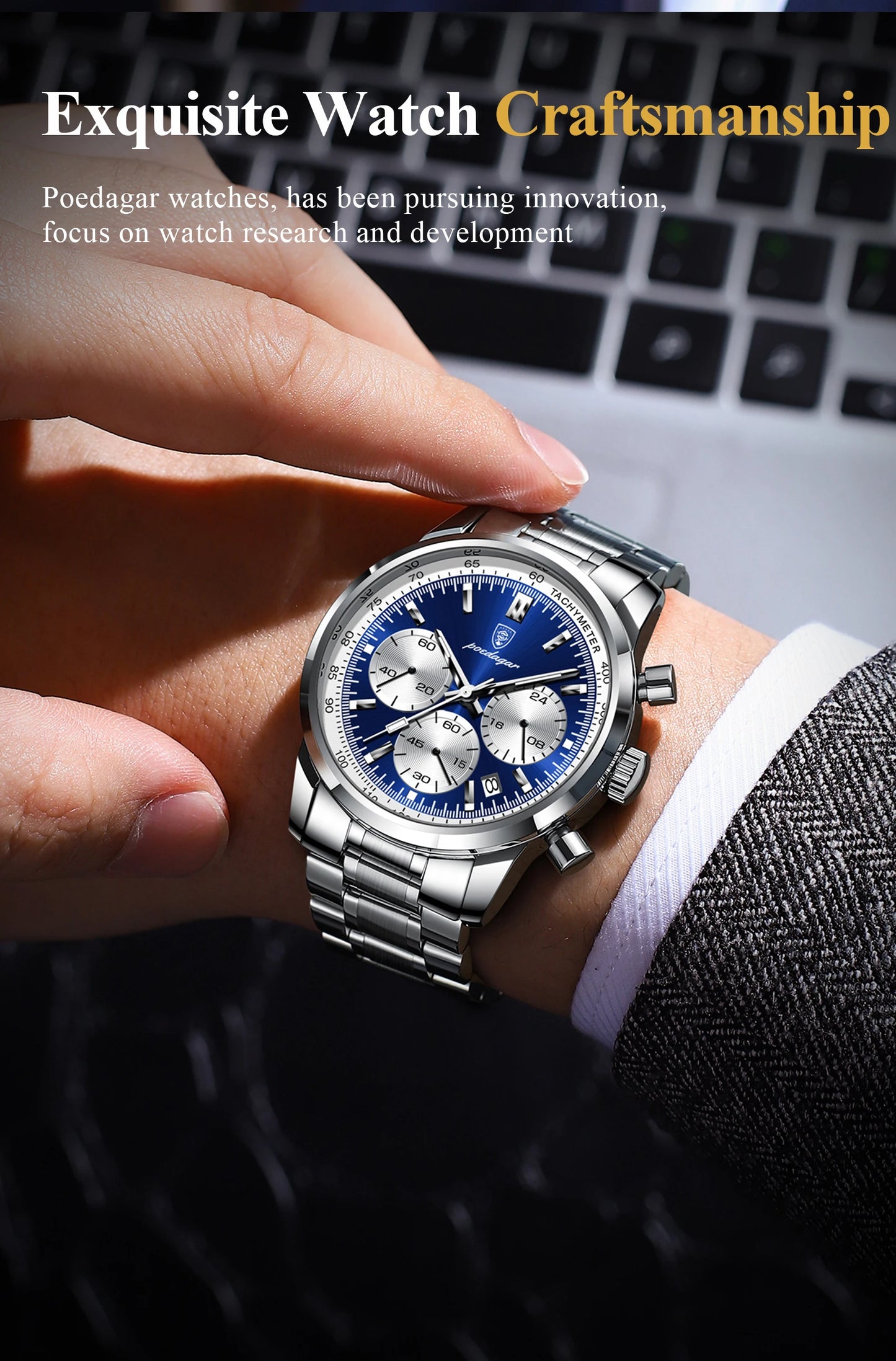 POEDAGAR Top Brand Luxury Man Watches Waterproof Luminous Date Chronograph Men's Quartz Watch Stainless Steel Sports Men Watch