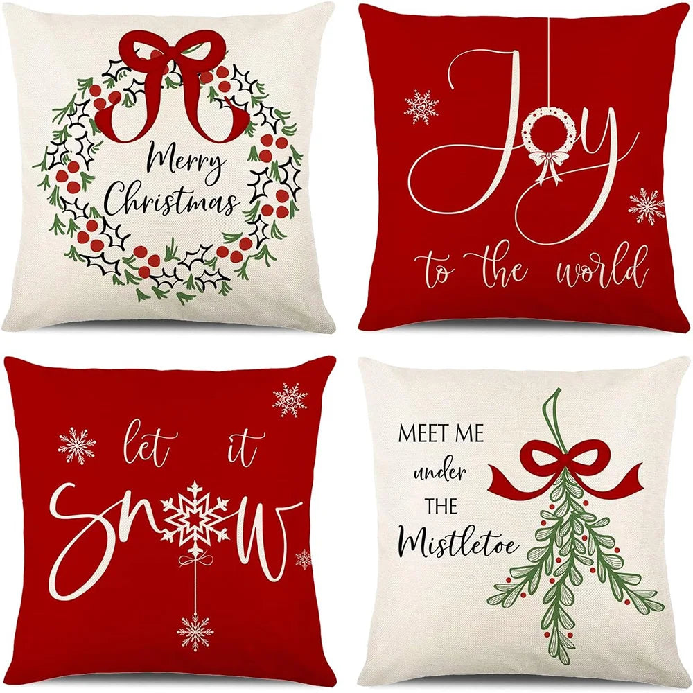 Christmas Magic: Merry Christmas, Joy to the World, Let it Snow, Meet Me under the Mistletoe Pillow Covers New Year decoration