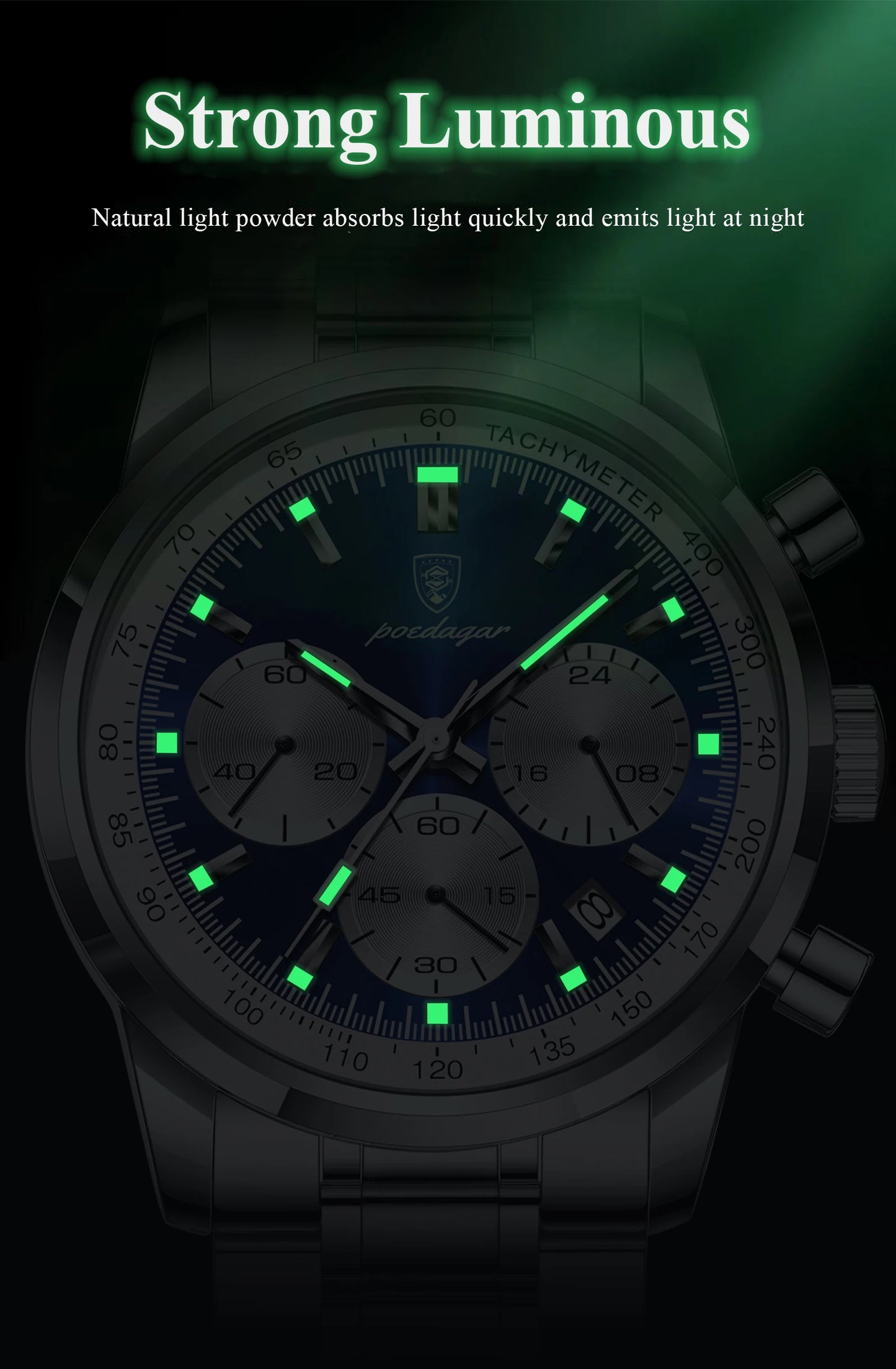POEDAGAR Top Brand Luxury Man Watches Waterproof Luminous Date Chronograph Men's Quartz Watch Stainless Steel Sports Men Watch