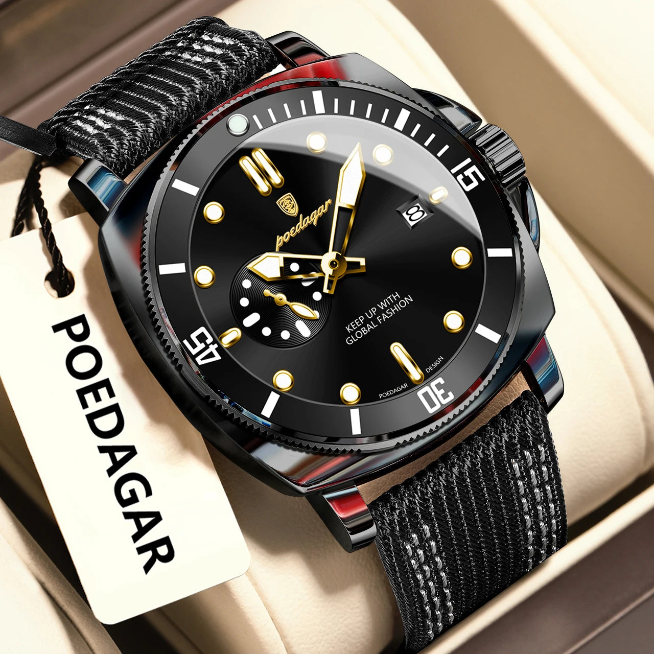 POEDAGAR Luxury Fashion Man Watch Luminous Waterproof Date Sport Watches For Men Nylon Leather Quartz Business Men's Clock Reloj