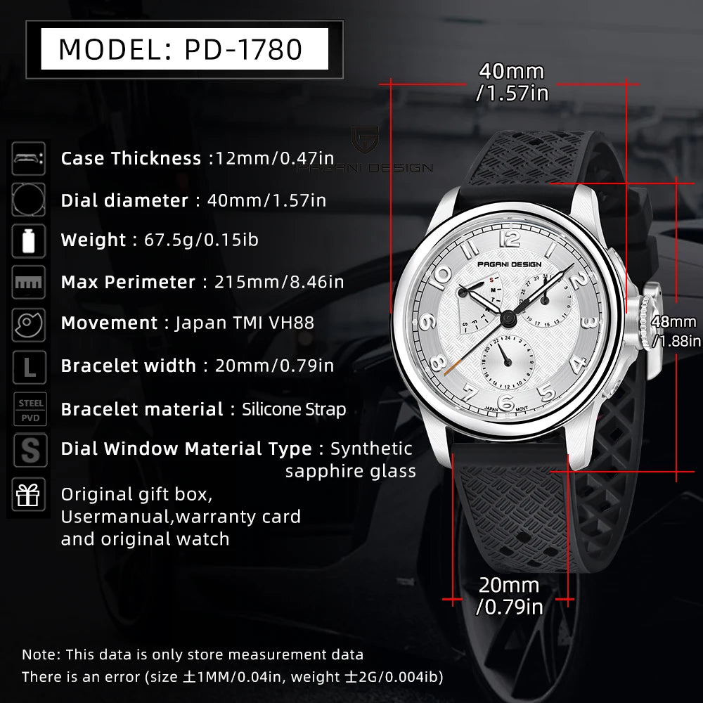 PAGANI DESIGN 2024 New Men's Quartz Watches VH88 Multifunction Stainless Steel Sapphire Business Sport Clock Watch for Men