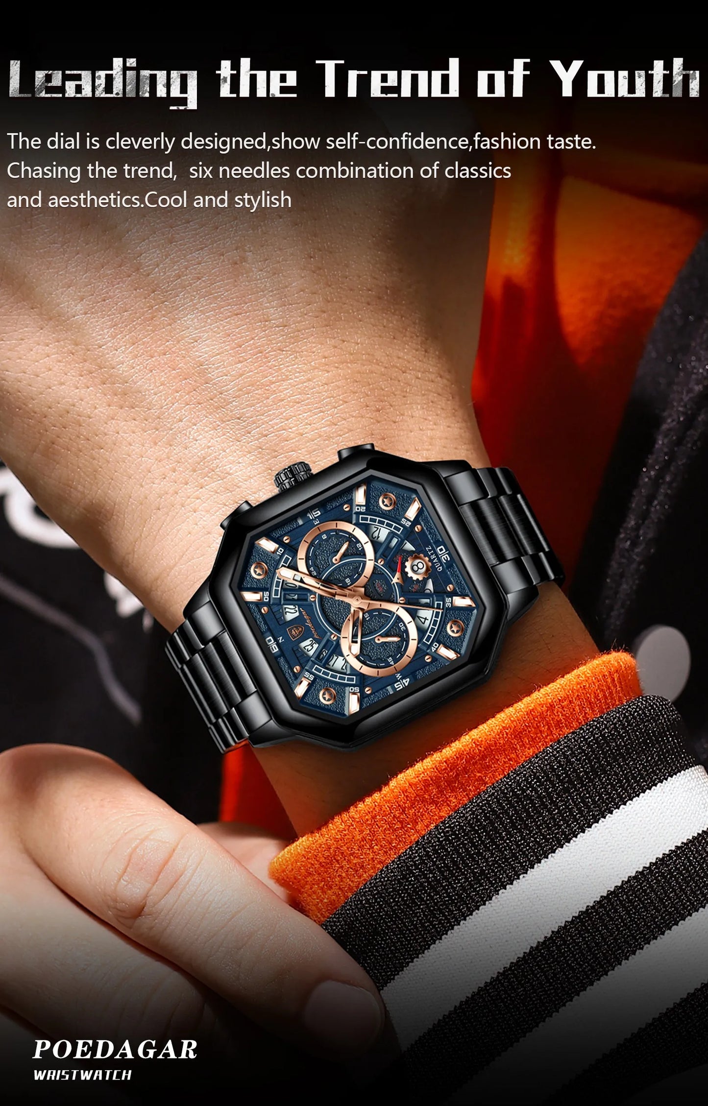 POEDAGAR Luxury Men's Quartz Clock Waterproof Luminous Chronograph Date Man Watch Stainless Steel Fashion Sports Watches For Men