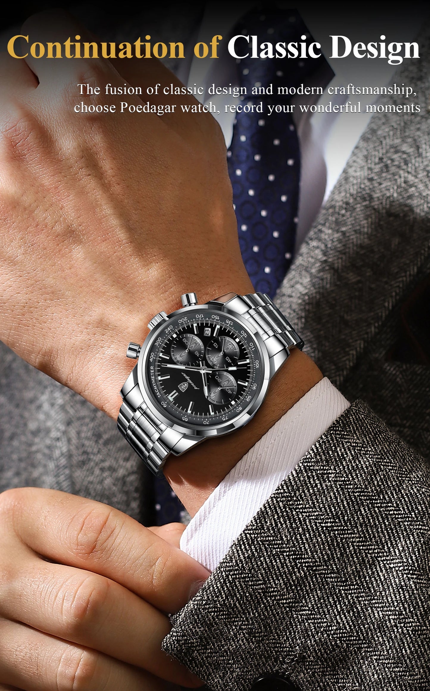 POEDAGAR Top Brand Luxury Man Watches Waterproof Luminous Date Chronograph Men's Quartz Watch Stainless Steel Sports Men Watch