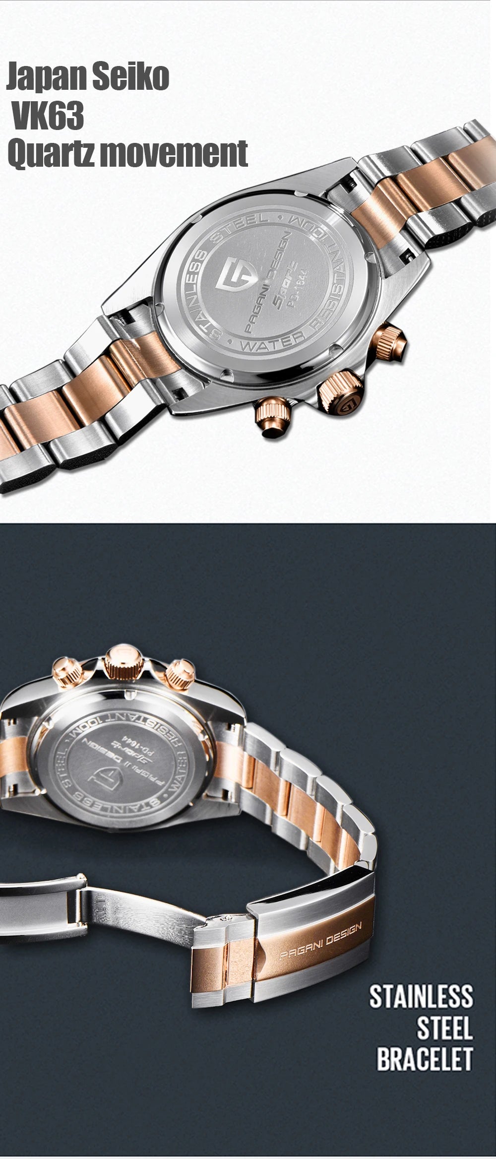 PAGANI DESIGN 2025 New Gold 1644 Men's Watches Top Brand Luxury Mens Quartz Wrist Watch Men Watch Men Sport Chronograph+Gift Box