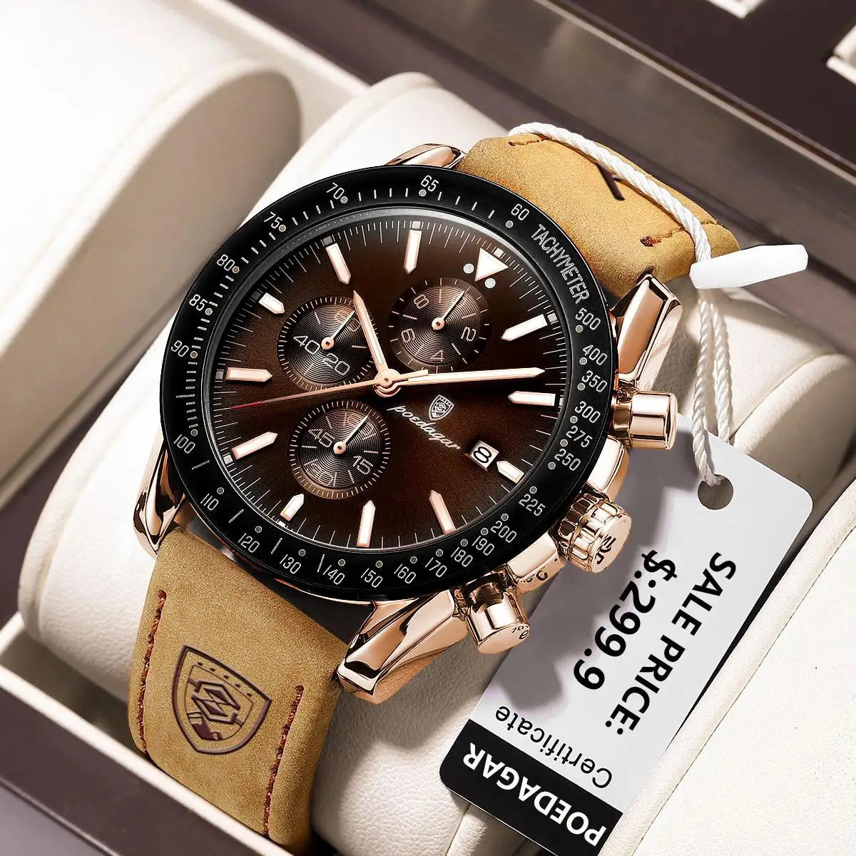 POEDAGAR Top Brand Men Watch Waterproof Luminous Date Chronograph Men's Quartz Wristwatch High Quality Sport Leather Man Watches