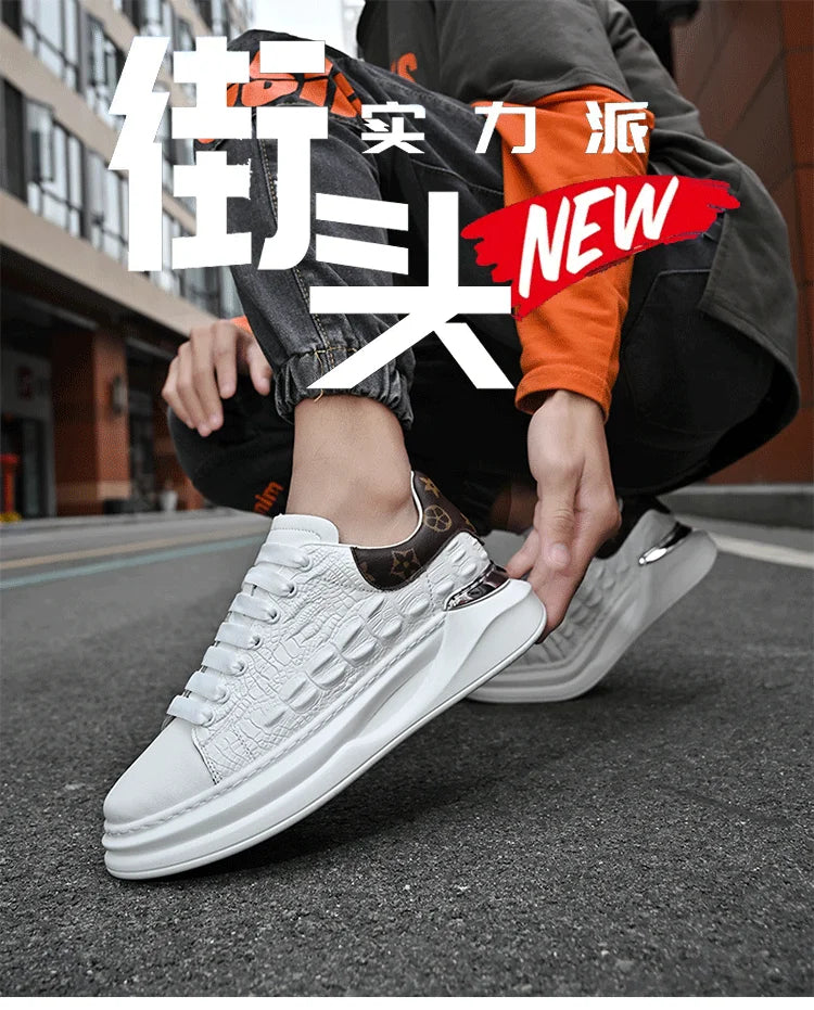 Men's Sneakers Genuine Leather Breathable Casual Shoes Light Anti Slip Walking Loafers Academy Style Board Shoes Tenis Masculino