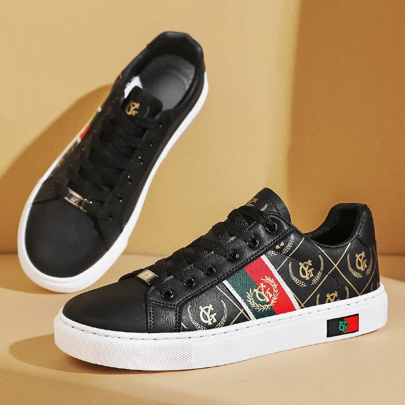 Sneakers Casual Men Designer Punk Golden Board Shoes Fashion Microfiber Leather Upper Height Increased Flat Platform Sport Shoes