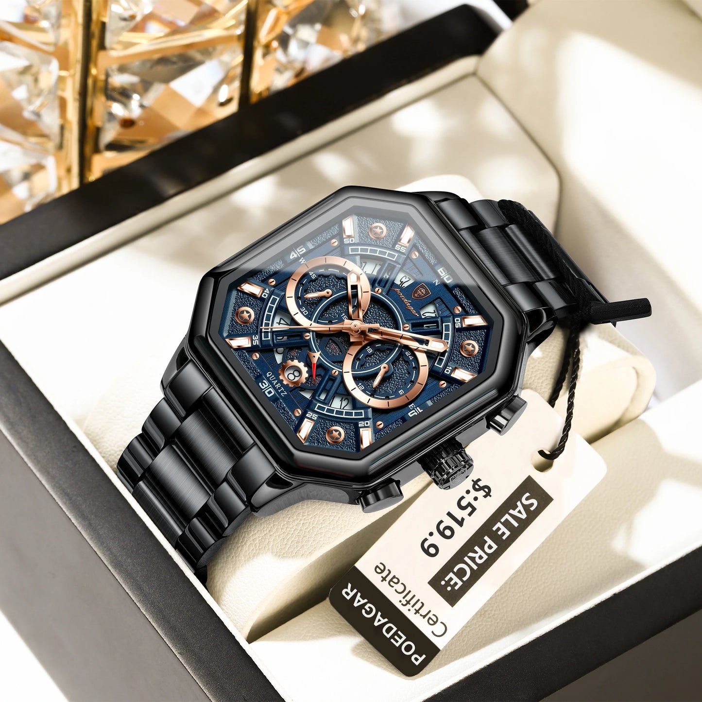 POEDAGAR Luxury Men's Quartz Clock Waterproof Luminous Chronograph Date Man Watch Stainless Steel Fashion Sports Watches For Men