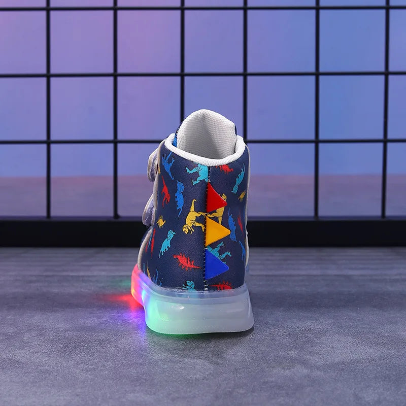 Graffiti Light Shoe 2025autumn New 1-6y Super Dazzling Kid Sneaker Cartoon Dinosaur Boy Shoe LEDCasual Kid Shoeкроссовки Детские