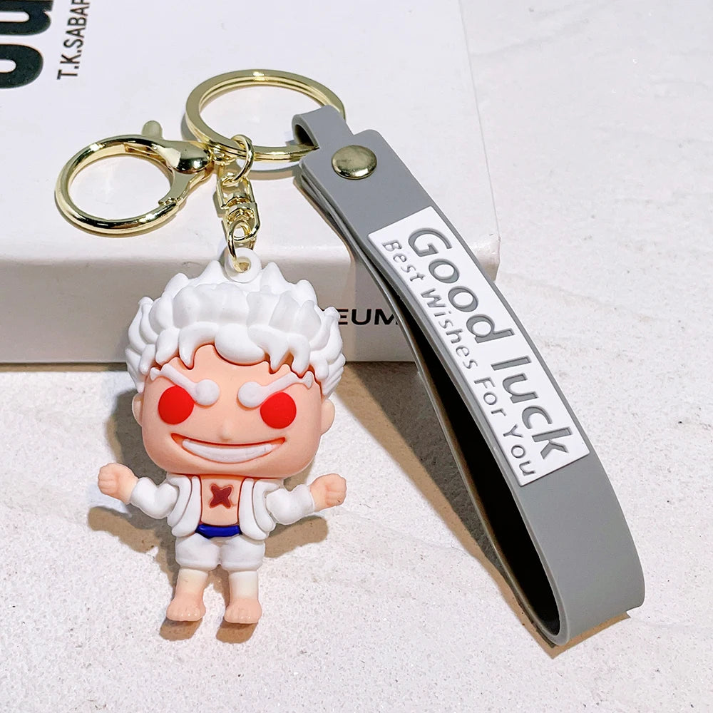 Anime One Piece Monkey D Luffy Keychain Nika Luffy Gear 5 Silicone Figure Pendant Keyring Holder Accessories Gifts for Friend