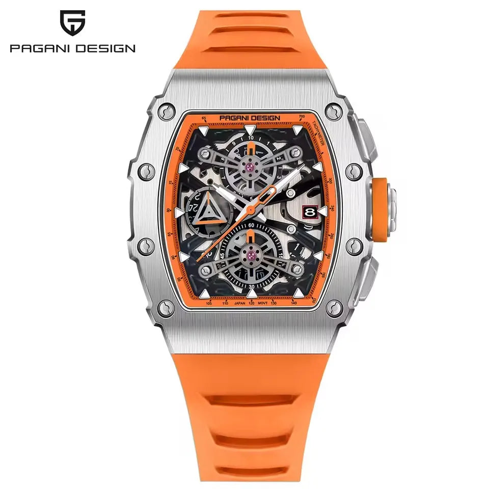 PAGANI DESIGN 2025 Barrel Shaped Hollow Classic Men Quartz Watches Multiple Time Zone Sapphire Glass Waterproof Chronograph Gift