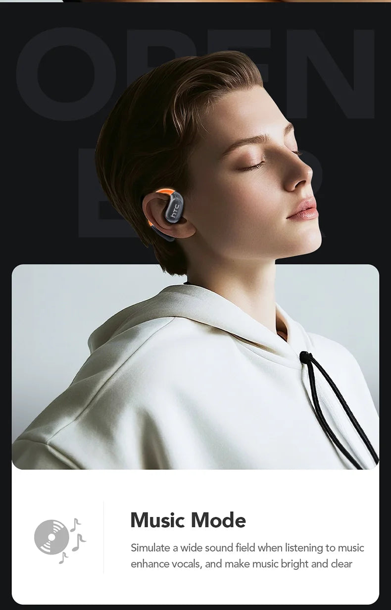 【HTC NE27】 Bluetooth Earphones AI OWS Sports Headphones LCD Screen Wireless Headphones Glowing Earhook Translator Earbuds
