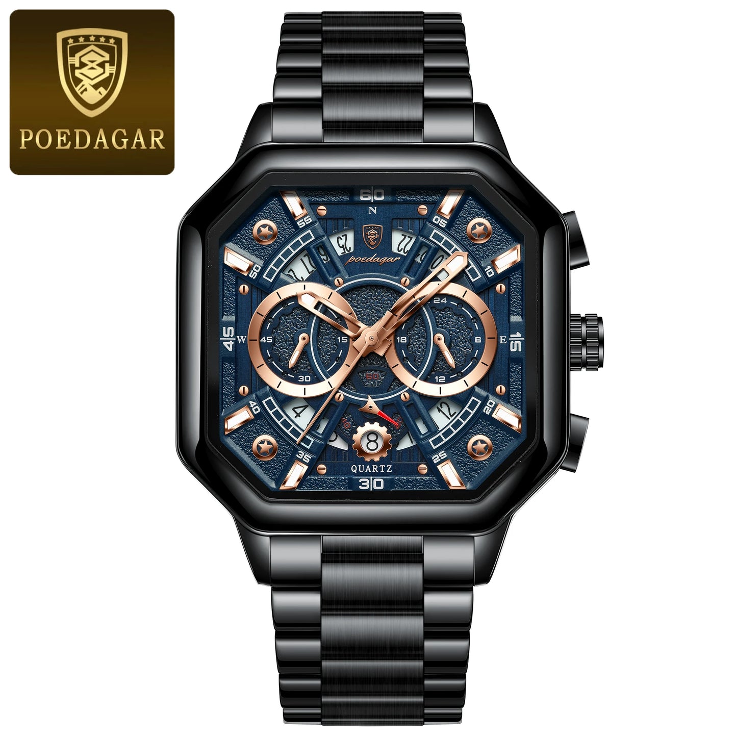 POEDAGAR Luxury Men's Quartz Clock Waterproof Luminous Chronograph Date Man Watch Stainless Steel Fashion Sports Watches For Men