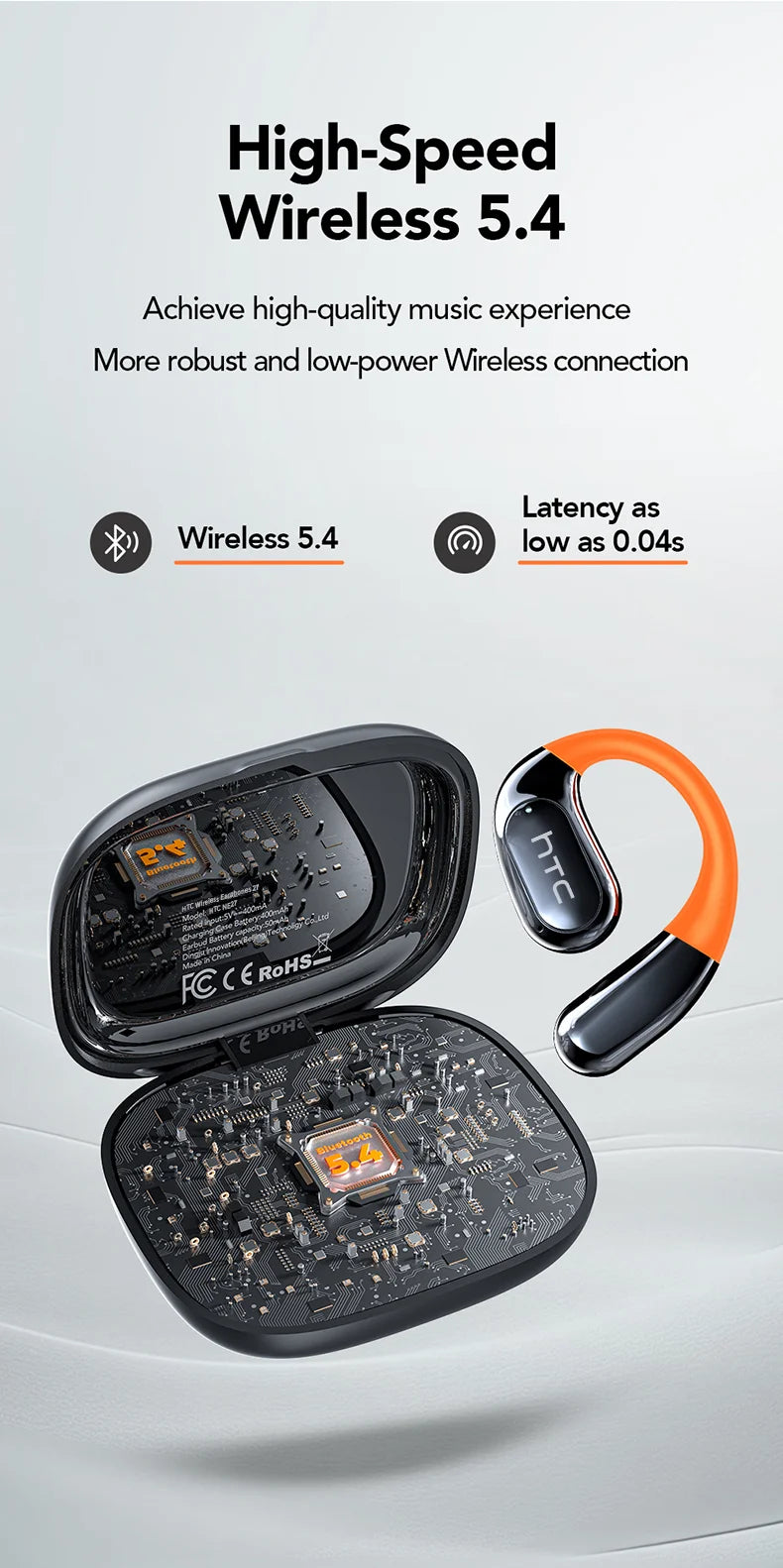 【HTC NE27】 Bluetooth Earphones AI OWS Sports Headphones LCD Screen Wireless Headphones Glowing Earhook Translator Earbuds