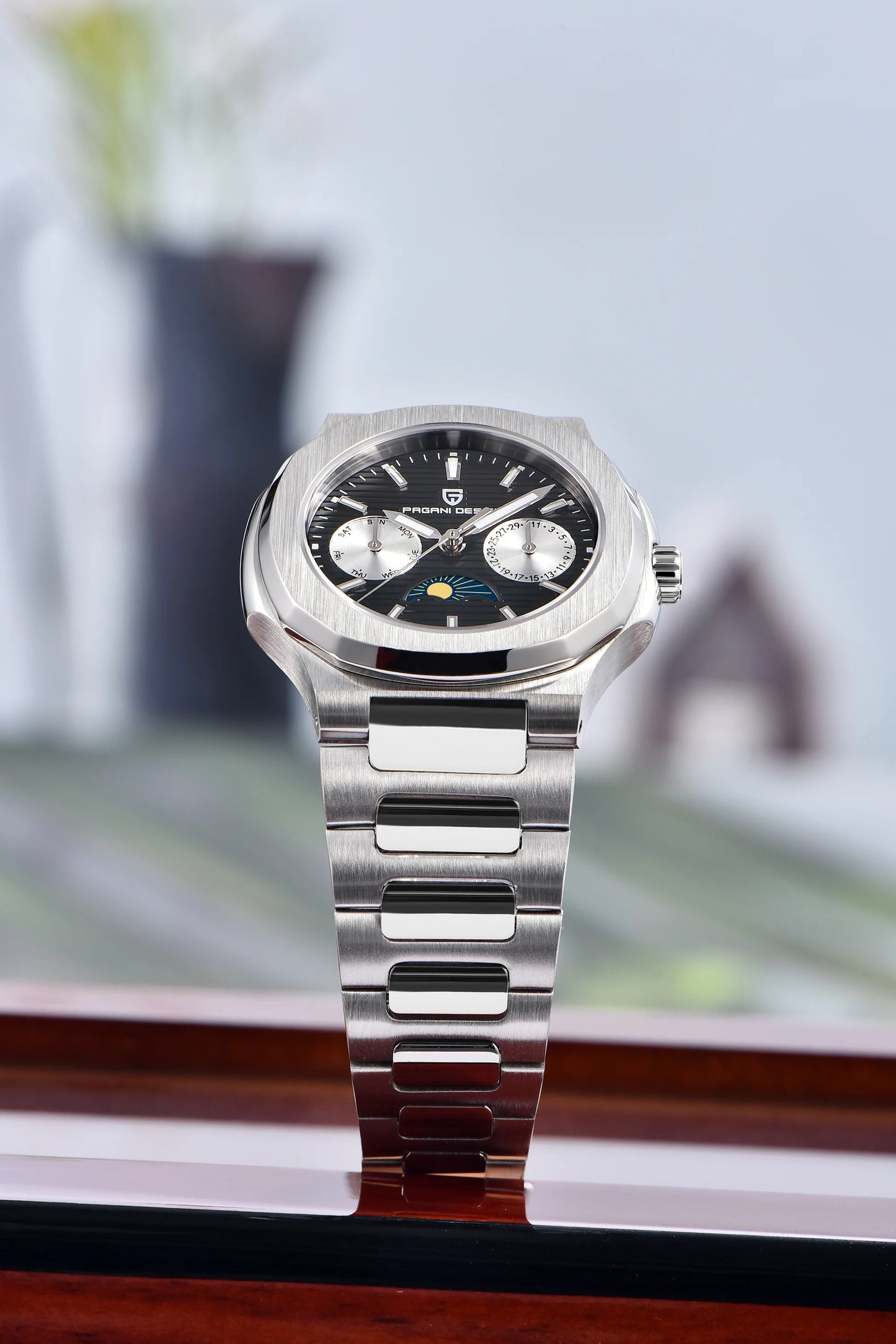 PAGANI DESIGN 2025 New Luxury Quartz Watches For Men Multifunctional Chronograph Moon phase Automatic Date Week Wristwatch Women